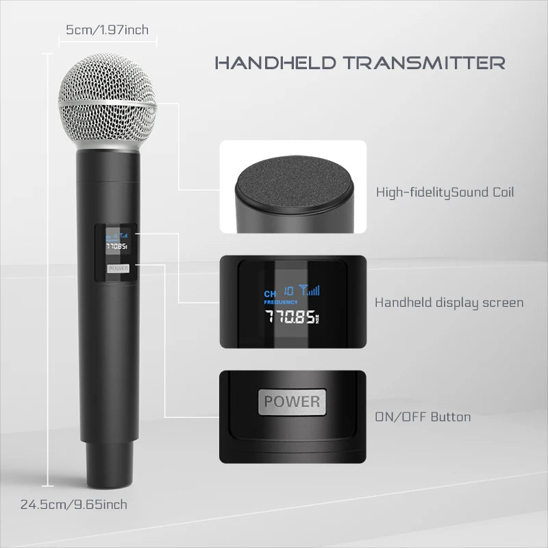 Microfone sem fio 2 canais UHF frequência fixa microfone dinâmico