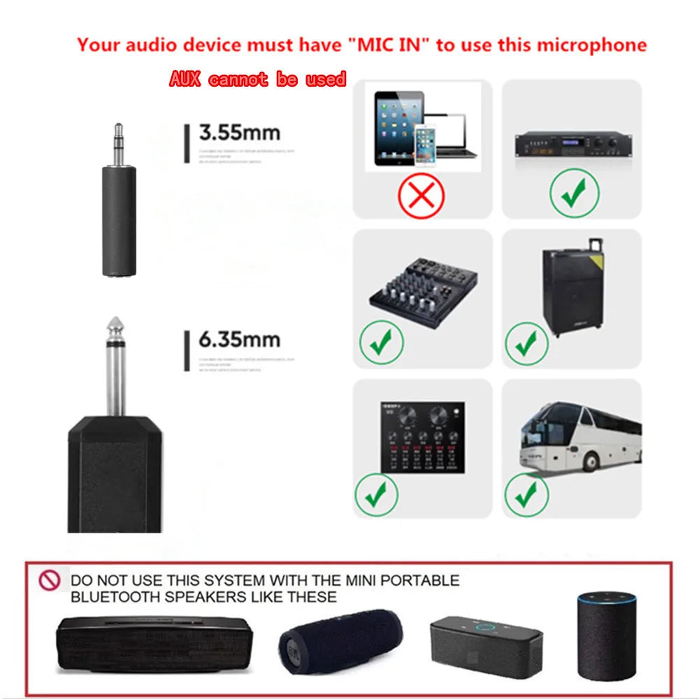 Microfone sem fio 2 canais UHF frequência fixa microfone dinâmico