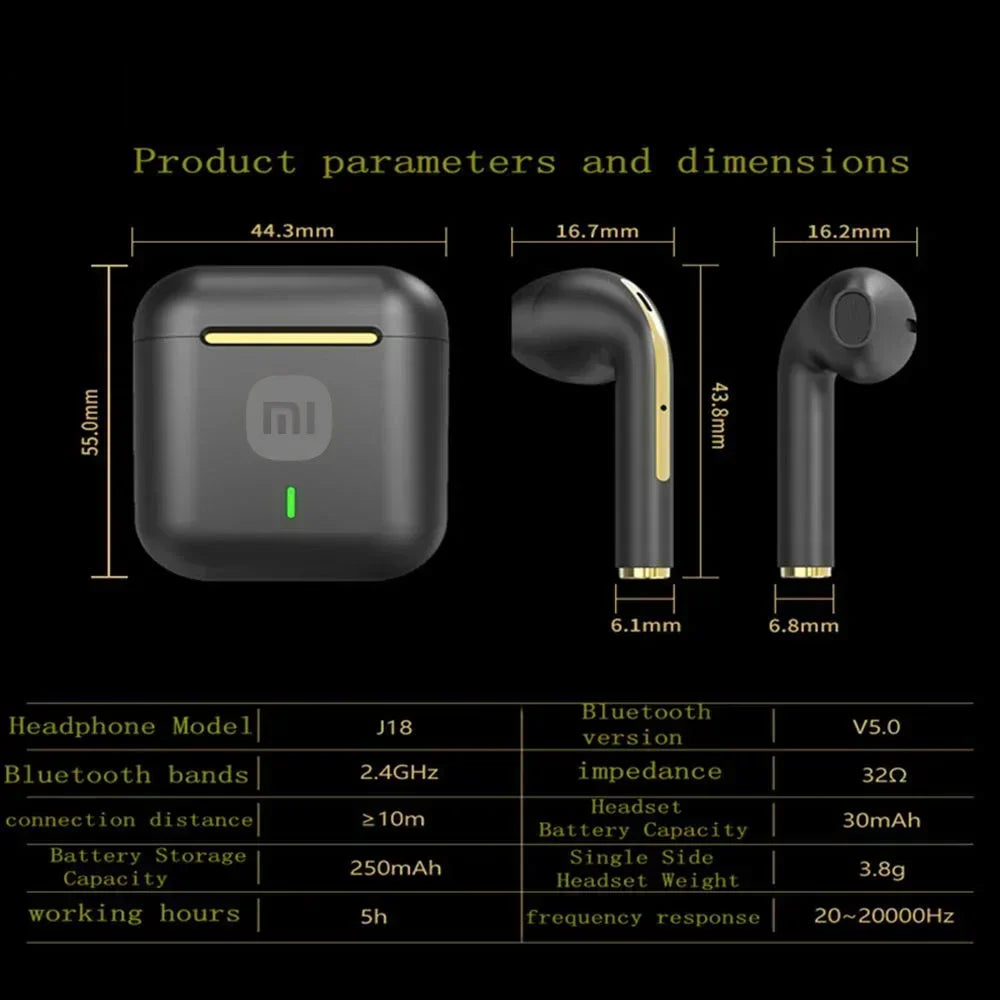 Fone de ouvido sem fio Xiaomi J18 com cancelamento de ruído, estéreo de alta fidelidade para jogos com microfone TWS, fones de ouvido intra-auriculares à prova d'água