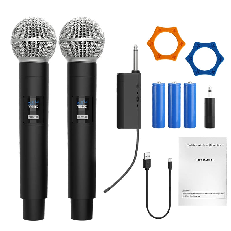 Microfone sem fio 2 canais UHF frequência fixa microfone dinâmico