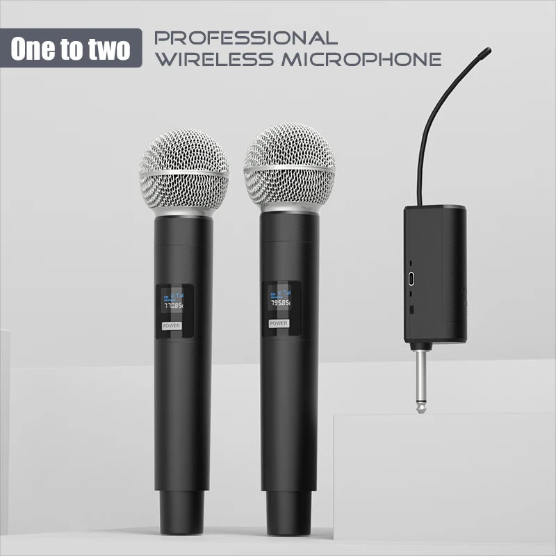 Microfone sem fio 2 canais UHF frequência fixa microfone dinâmico