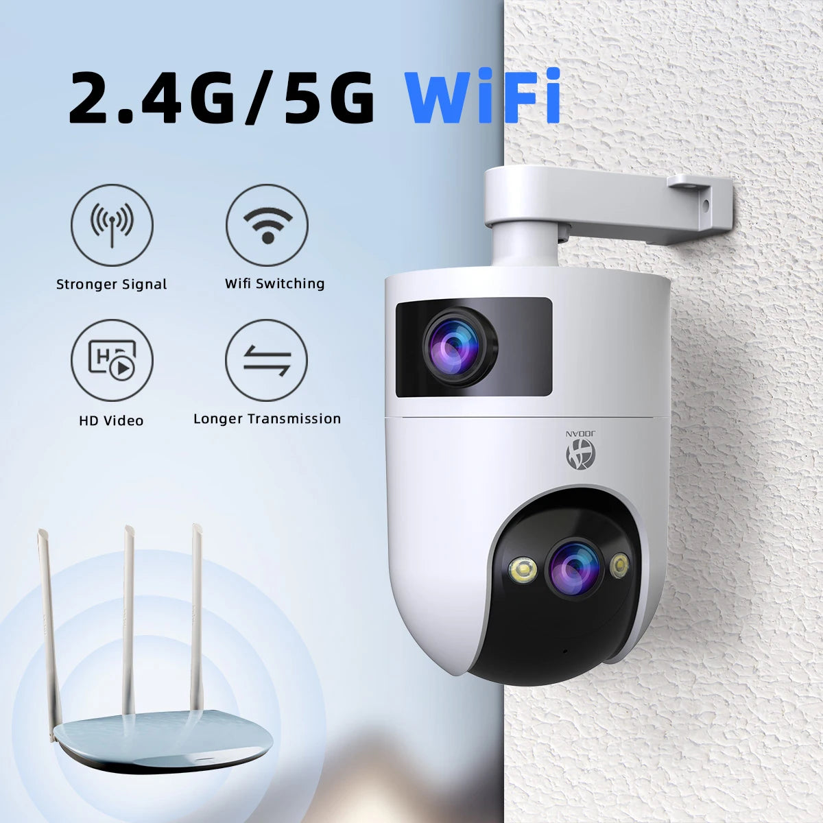 JOOAN 4K Outdoor WiFi Surveillance Camera Dual Lens External 5G Wifi IP Cameras Auto Tracking Security PTZ Cam CCTV Audio Video