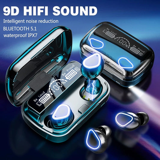 Fones de ouvido futurista M10 TWS Bluetooth 5.3 com caixa de carregamento de 3500 mAh, fones de ouvido sem fio com microfone, estéreo 9D, esportivos, à prova d'água