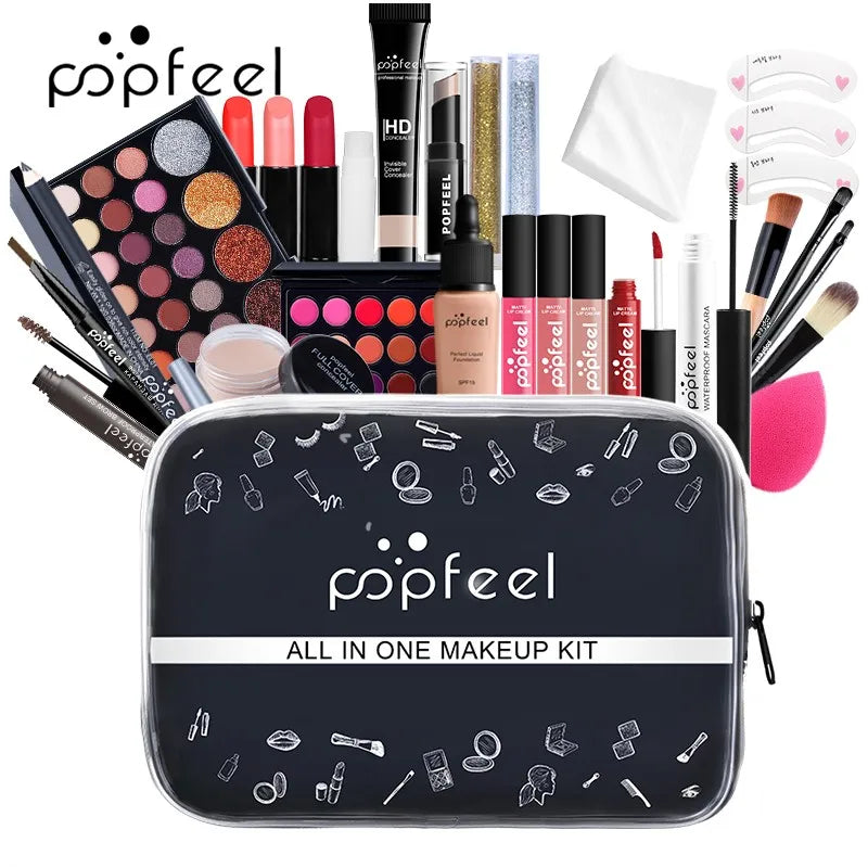 POPFEEL Kit de maquiagem tudo em um para mulheres Conjunto completo, conjuntos de maquiagem tudo em um incluem delineador de sobrancelha e sombra