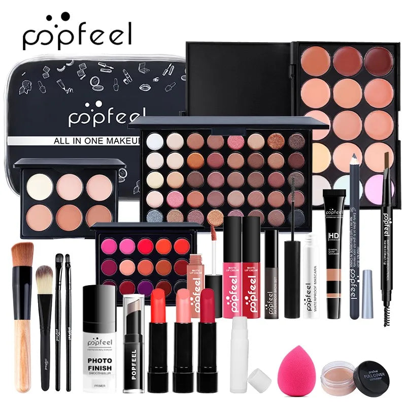 POPFEEL Kit de maquiagem tudo em um para mulheres Conjunto completo, conjuntos de maquiagem tudo em um incluem delineador de sobrancelha e sombra