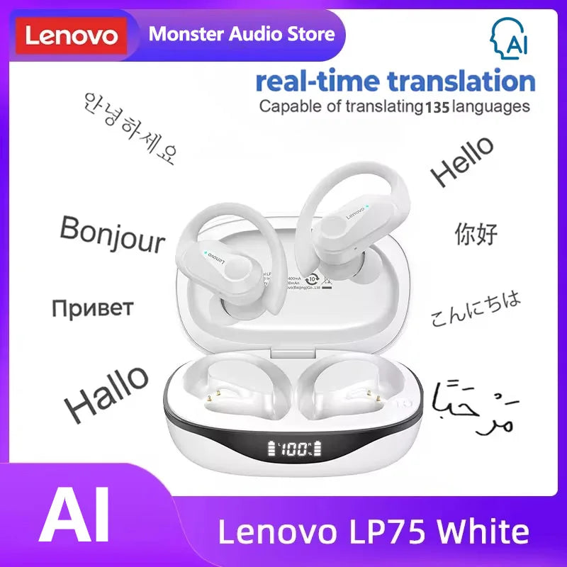 Original Lenovo LP75 TWS Bluetooth V5.3 Headphones Wireless LED Digital Display Earphones Noise Reduction Waterproof Headset New