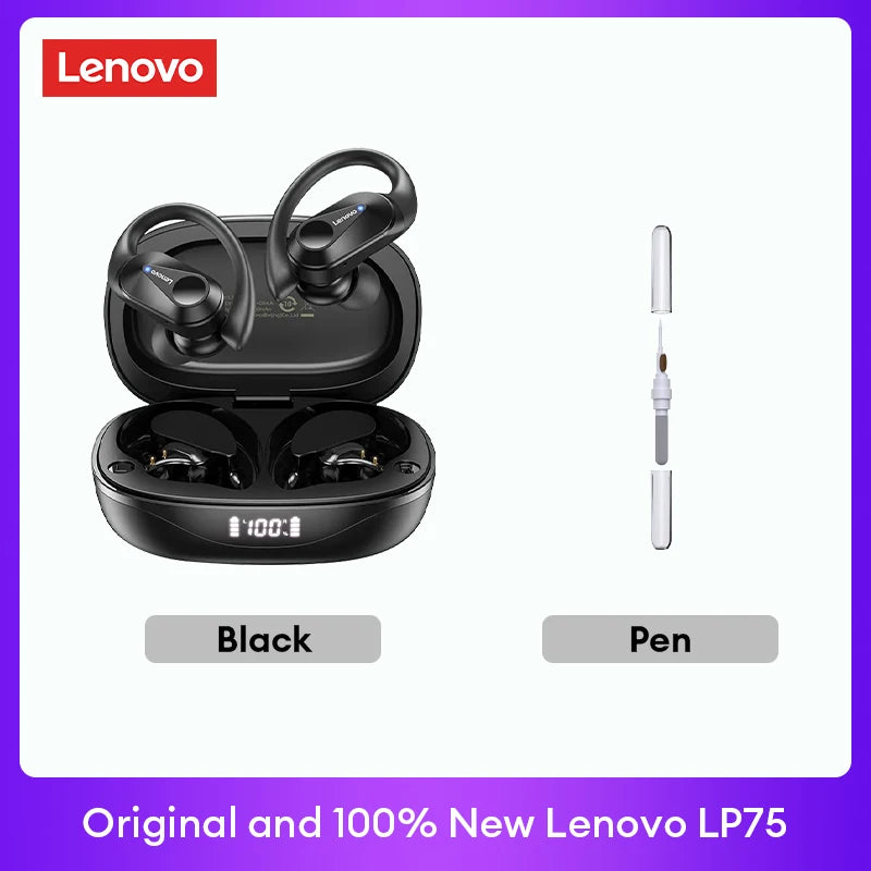 Original Lenovo LP75 TWS Bluetooth V5.3 Headphones Wireless LED Digital Display Earphones Noise Reduction Waterproof Headset New