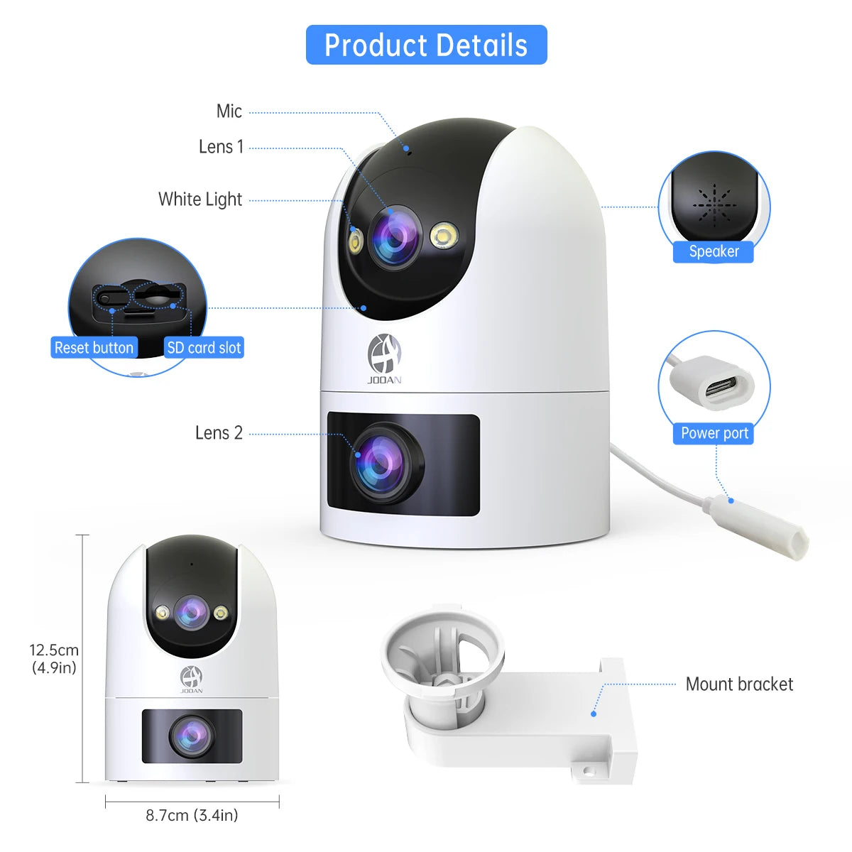 JOOAN 4K Outdoor WiFi Surveillance Camera Dual Lens External 5G Wifi IP Cameras Auto Tracking Security PTZ Cam CCTV Audio Video