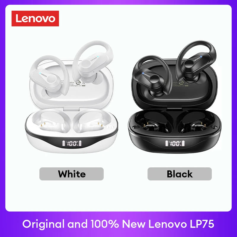 Original Lenovo LP75 TWS Bluetooth V5.3 Headphones Wireless LED Digital Display Earphones Noise Reduction Waterproof Headset New