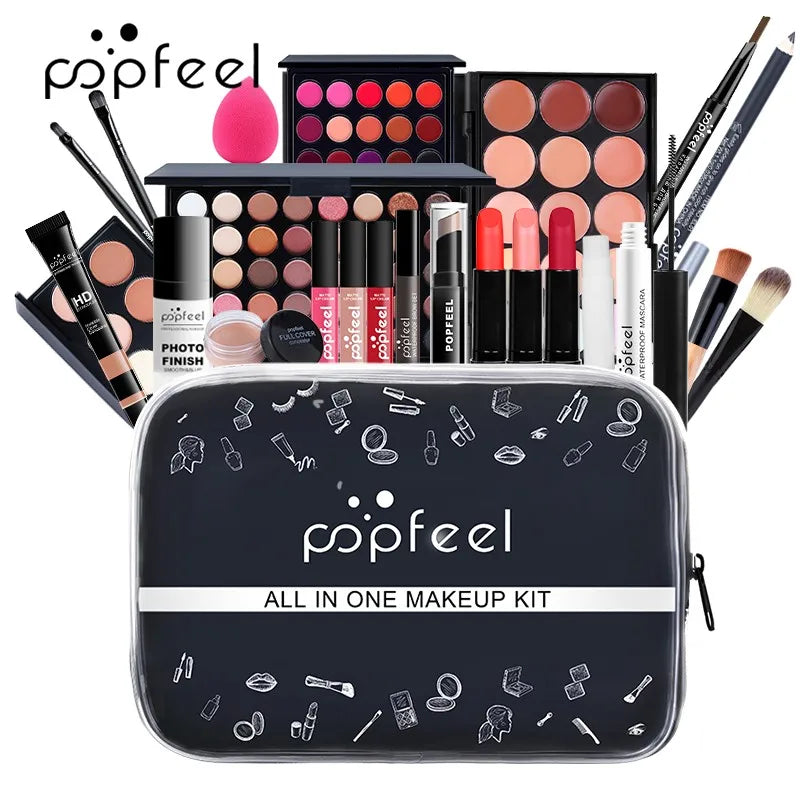 POPFEEL Kit de maquiagem tudo em um para mulheres Conjunto completo, conjuntos de maquiagem tudo em um incluem delineador de sobrancelha e sombra