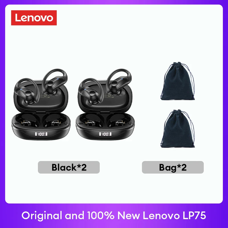 Original Lenovo LP75 TWS Bluetooth V5.3 Headphones Wireless LED Digital Display Earphones Noise Reduction Waterproof Headset New