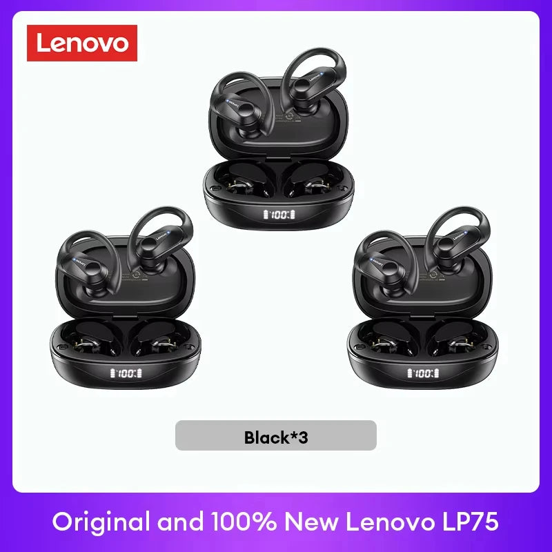 Original Lenovo LP75 TWS Bluetooth V5.3 Headphones Wireless LED Digital Display Earphones Noise Reduction Waterproof Headset New