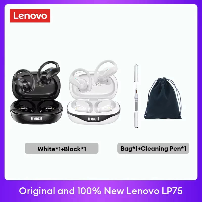 Original Lenovo LP75 TWS Bluetooth V5.3 Headphones Wireless LED Digital Display Earphones Noise Reduction Waterproof Headset New